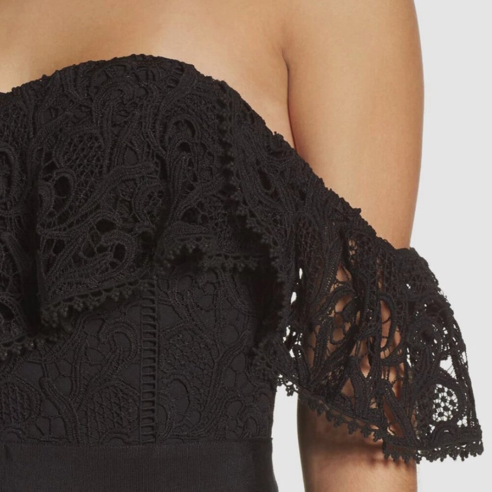Adelyn Rae Maddie Off The Shoulder Black Lace Mini Dress Size S - Picture 4 of 13